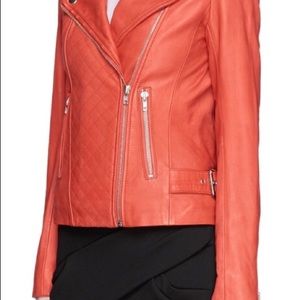 Maje Red Leather Quilted Moto Jacket Sz 40